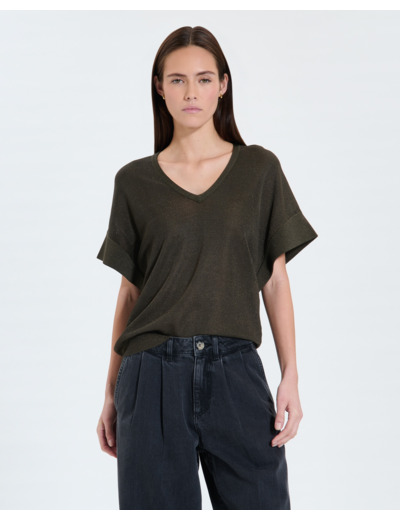 Pull fin kaki pailleté