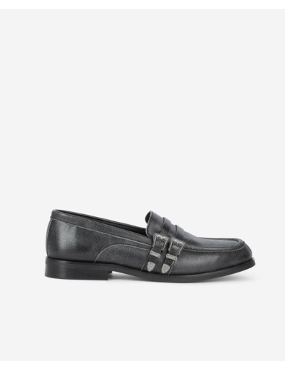 Mocassins En Cuir Noir Avec Boucles Western black