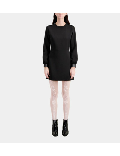 Robe Courte En Crêpe Avec Détails En Cuir black