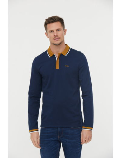 Polo manches longues détails col et poignet zip et broderie poitrine contrastée