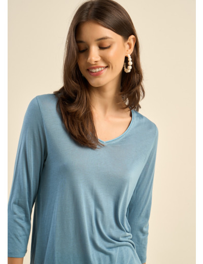 Tee-shirt col V et manches 3/4