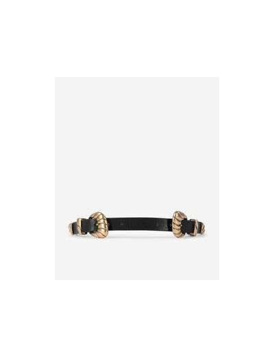 Ceinture fine à double boucle en cuir noir black