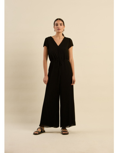 Combinaison longue plissée à manches courtes