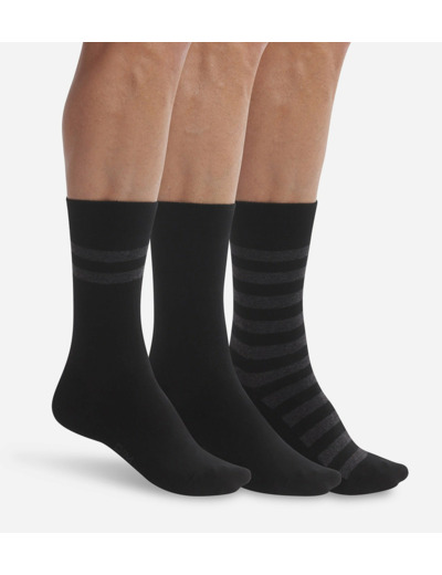 Lot de 3 paires de chaussettes homme Noir à rayures Dim Coton Style