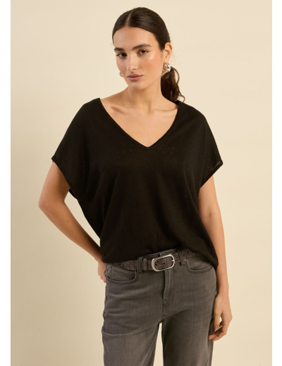 Pull sans manches col V 100% lin