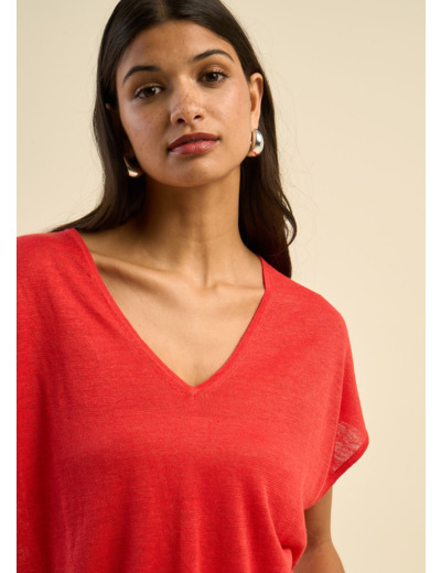 Pull sans manches col V 100% lin