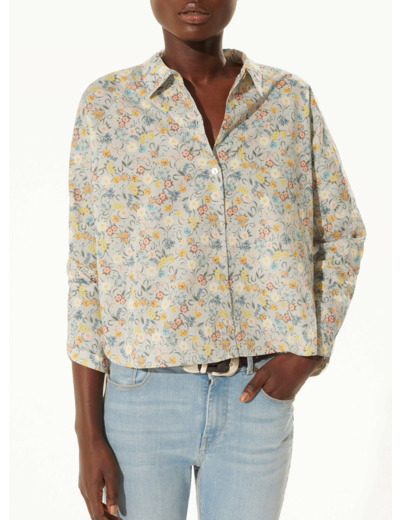Chemise gris bleu fleuri