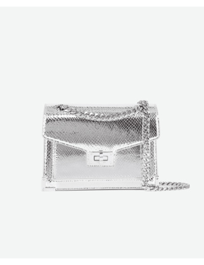 Sac Emily X En Cuir Ecailles Lezard Avec Chaine antic silver