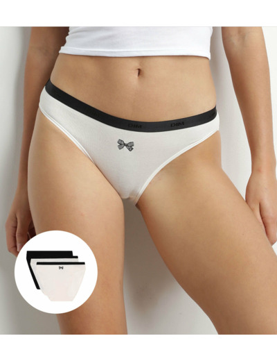 Lot de 3 slips nœud noir en coton Les Pockets