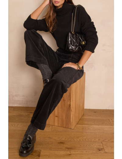 Pantalon large taille haute OXAN en velours