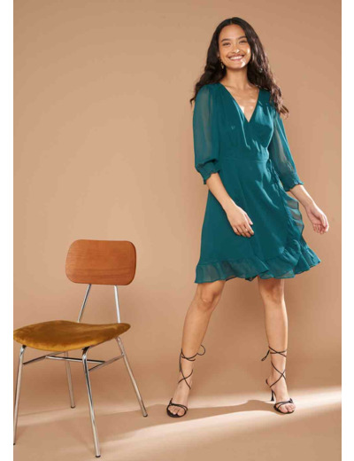 Robe cache-coeur à manches longues