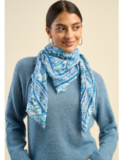 Foulard imprimé bleuté en coton