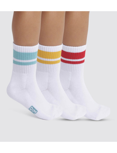 Lot de 3 paires de chaussettes enfant Turquoise Jaune Rouge Dim Sport