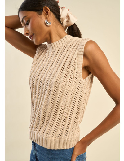 Pull sans manches à col rond