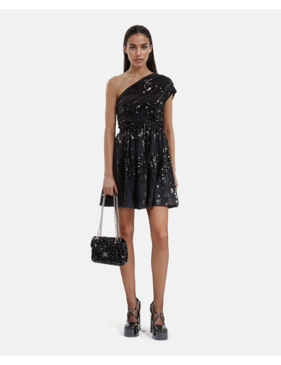 Robe Courte À Sequins Effet Drapé Noire black