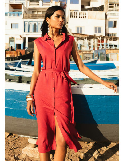 Robe chemise avec lien à nouer
