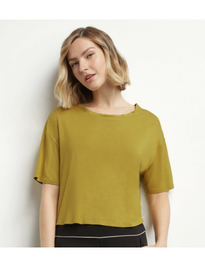 T-shirt de sport femme en viscose vert olive avec dos ouvert Dim Move