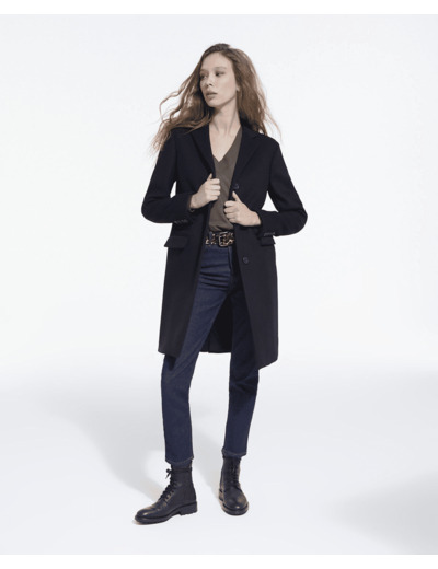 Manteau Long Ajuste Avec Col Crante black