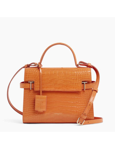 Sac à main à rabat moyen modèle Emilie en cuir effet croco