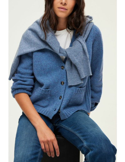 Gilet bleu chiné à col V - JOZIE