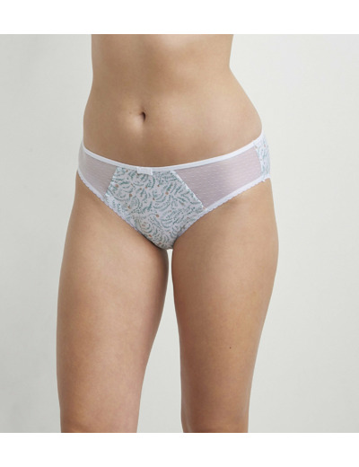 Slip femme coton et tulle à motif végétal Blanc Generous Coton Bio