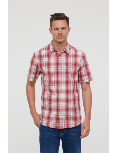 Chemise à carreaux, manches courtes, broderie poitrine