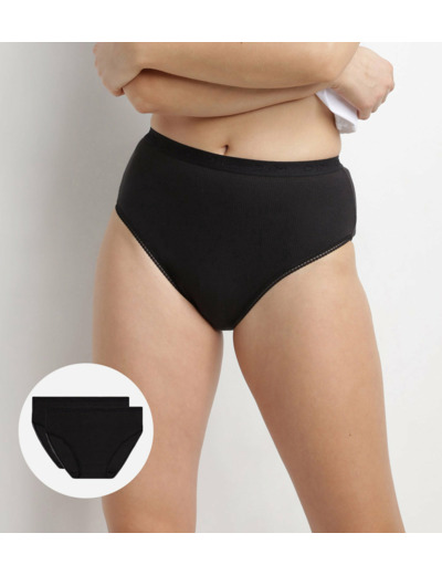 Lot de 2 slips noirs Femme Pur Coton taille haute