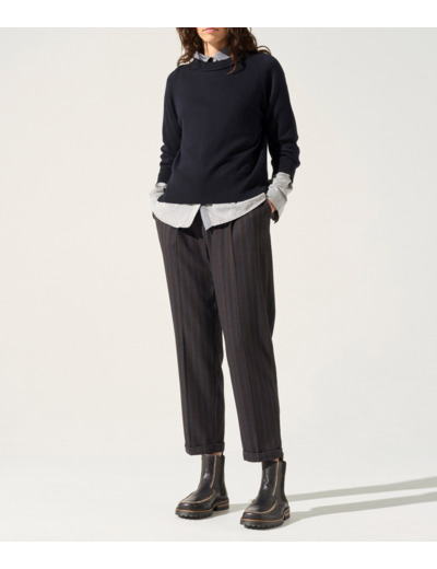 Pantalon droit rayures bleu moka