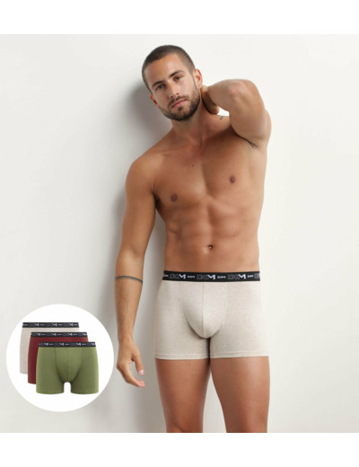 Lot de 3 boxers homme Crème Rouge Kaki Dim Coton Stretch