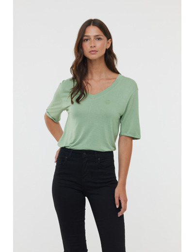 T-shirt basique manches courtes col V en viscose recyclée