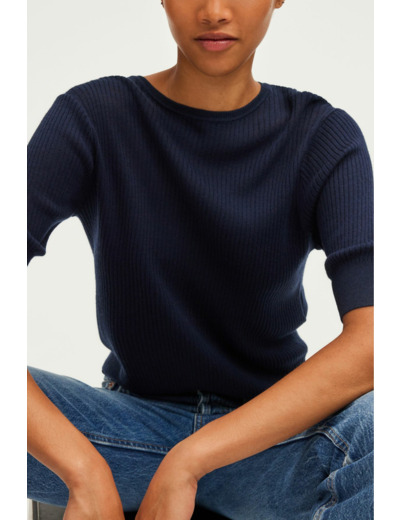 Pull fin à manches courtes à côtes - JULIA