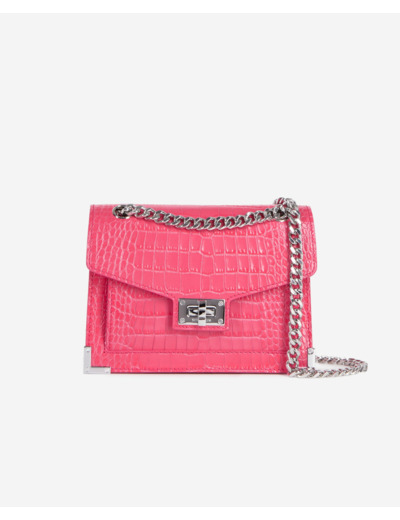 Sac Emily Chaîne En Cuir Rose Effet Crocodile retro pink