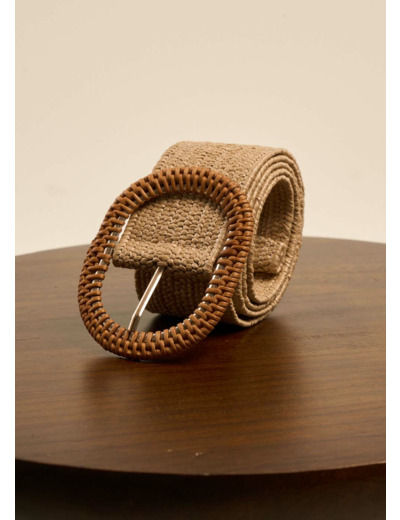 Ceinture tressée élastiquée avec boucle en ratan