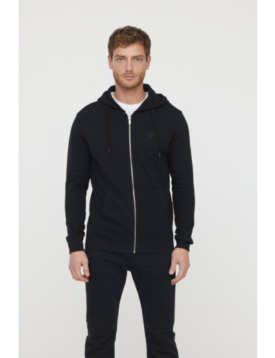 Hoodie zippé basique en coton bio gratté et print poitrine