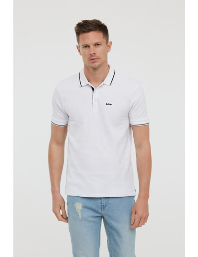 Polo en maille nid d’abeille, manches courtes, avec détails contrastés en bas de manches, col et broderie poitrine