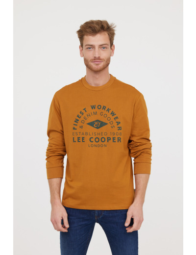 T-shirt manches longues en coton épais avec graph poitrine et rib poignet