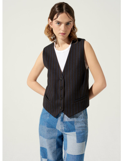 Gilet rayures bleu moka