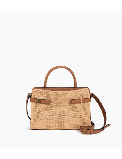 Sac à main moyen modèle Emie effet raphia et cuir lisse