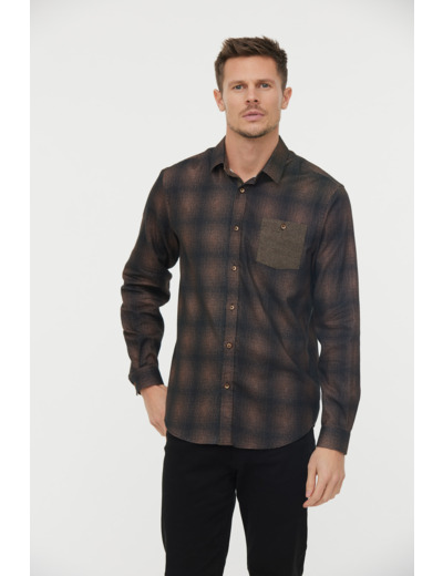 Chemise flanelle carreaux avec poche poitrine et détails contrastés