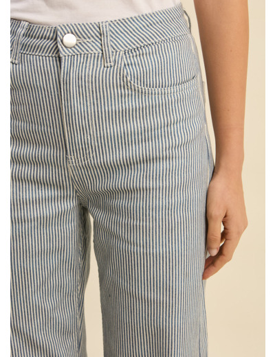 Pantalon droit et rayé à taille haute