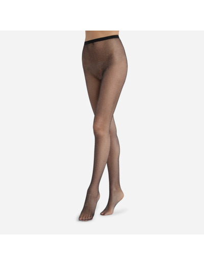 Collant femme en résille Noir et lurex argent Dim Style