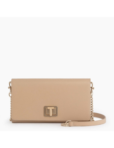 Pochette tout en un avec bandoulière amovible Eva en cuir grain caviar