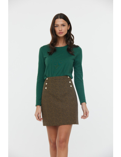 Jupe courte boutons devant tissu tissé jacquard