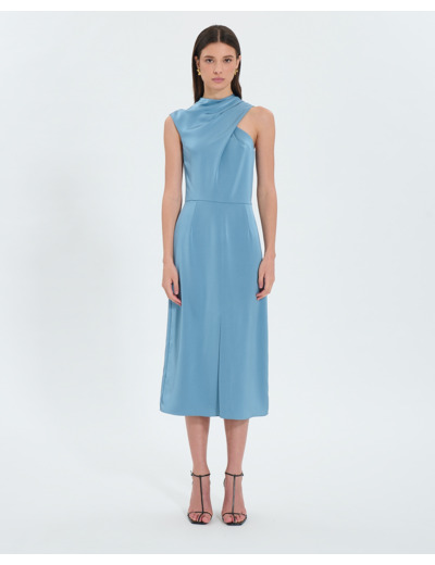Robe asymétrique satinée bleue