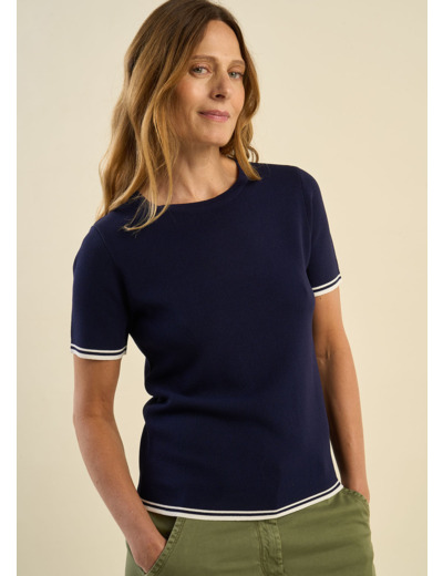 Pull à manches courtes et à rayures sportives