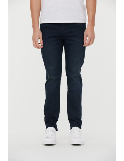 Denim semi enduit slim fit, taille haute, jambe ajustée