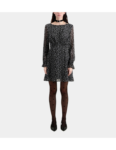 Robe Courte A Manches Longues black-ecru