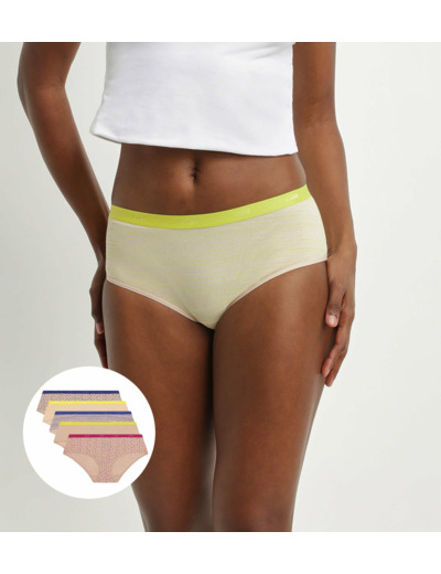 Lot de 5 boxers femme coton stretch Rose motifs fluos Dim Les Pockets