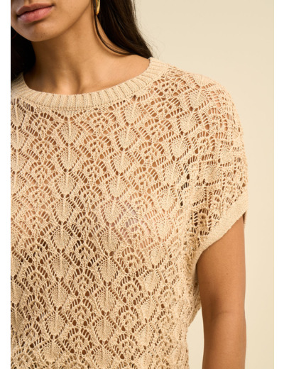Pull ajouré à col rond et sans manches