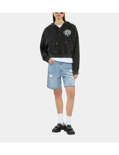 Sweatshirt Blason Noir À Capuche black washed